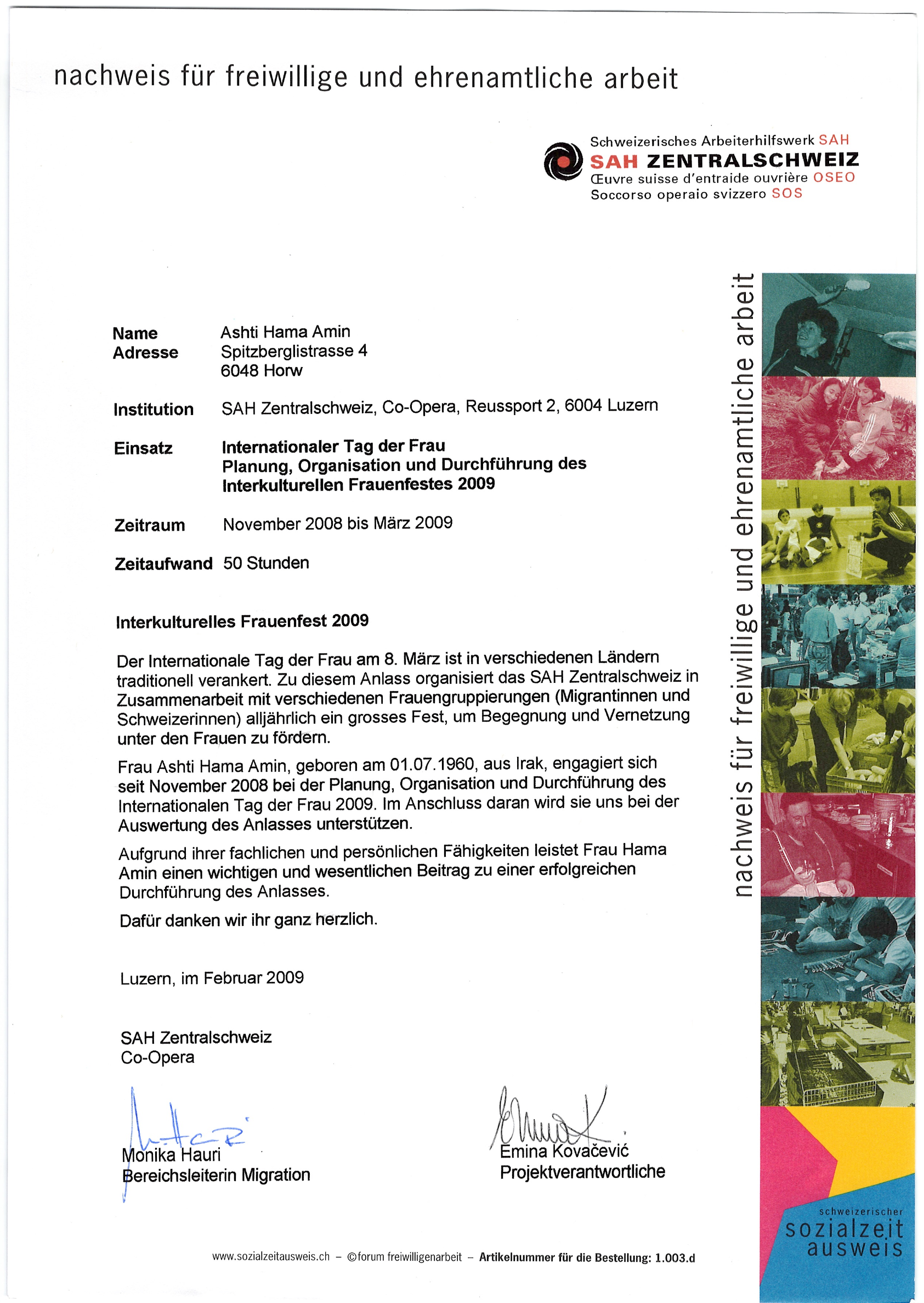 Nachweis Freiwilligenarbeit 1